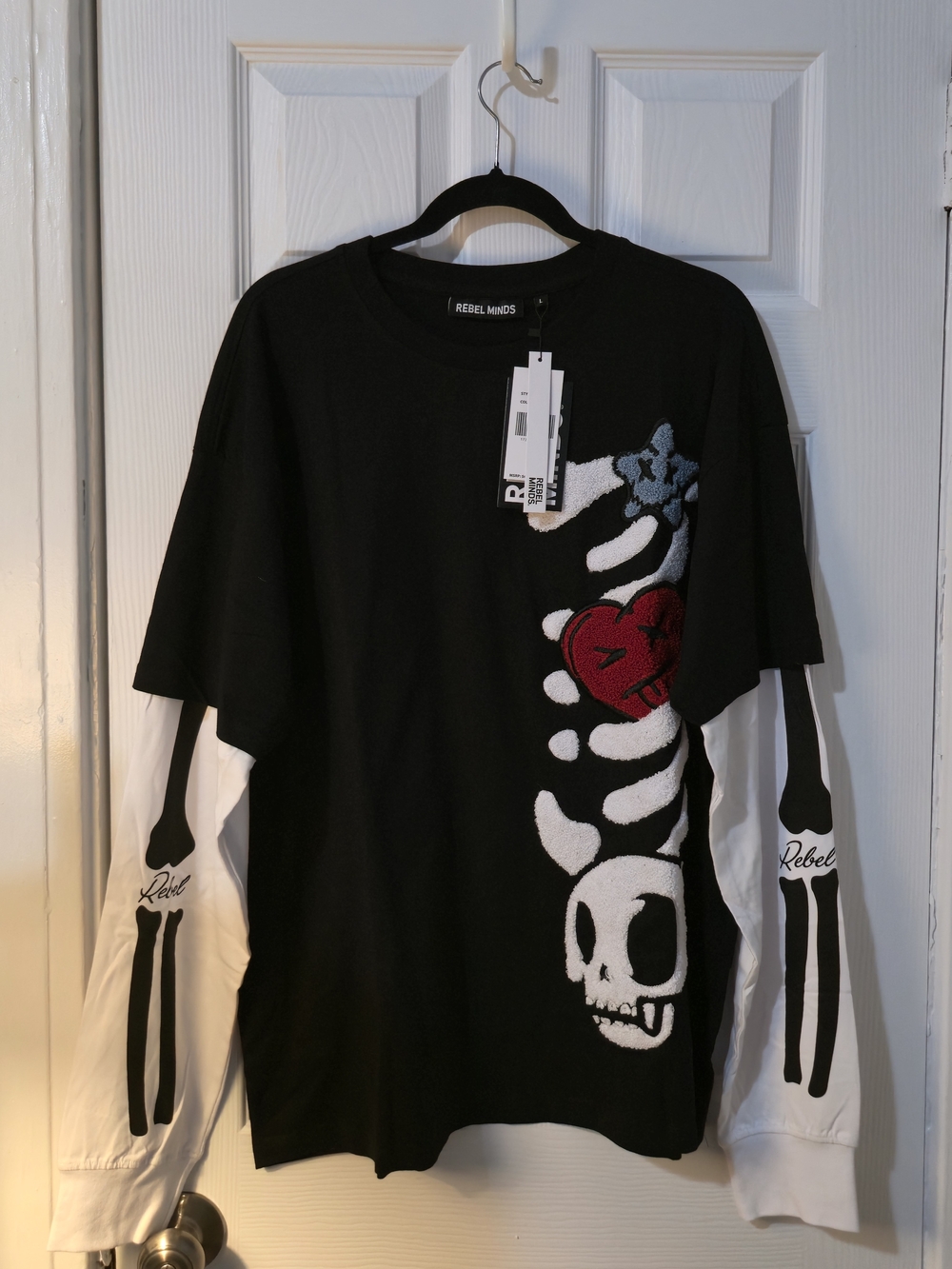 Rebel Minds Skeleton Twofer Long Sleeve T Shirt - SIZE L